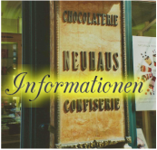 Großes Infoschild des originalen Neuhaus Geschäfts in den St Huberst Galerien Brüssel