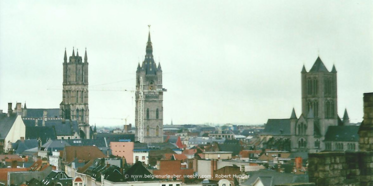 Gent Stadtansicht St. Baafskathedraal, Belfried und St. Niklaaskerk von Burg Gravensteen aus